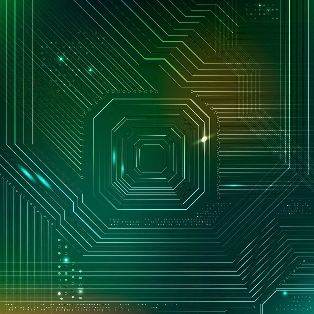 Green futuristic microchip background psd data digital transformation