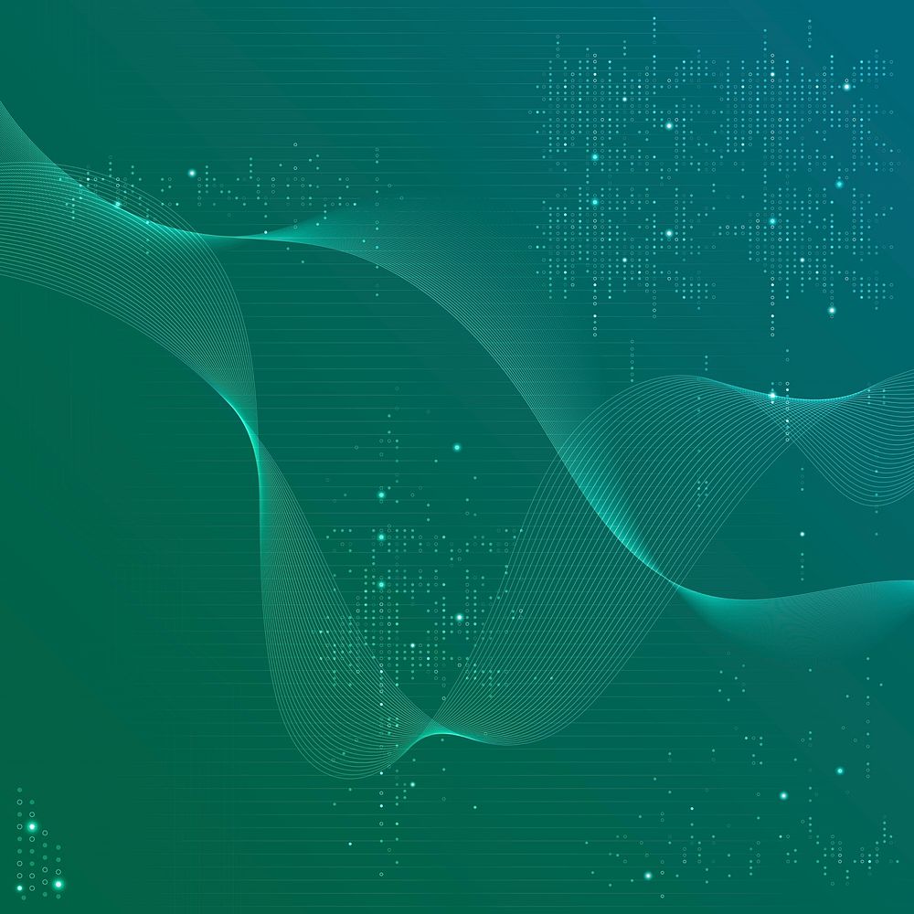 Green futuristic waves background psd with computer code technology