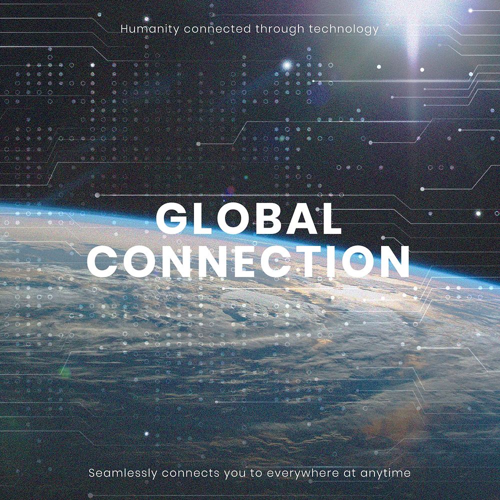 Global connection technology template vector computer business social media post