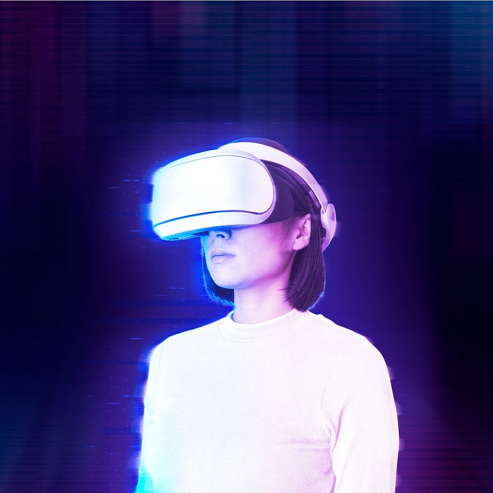 Woman psd in VR in futuristic style