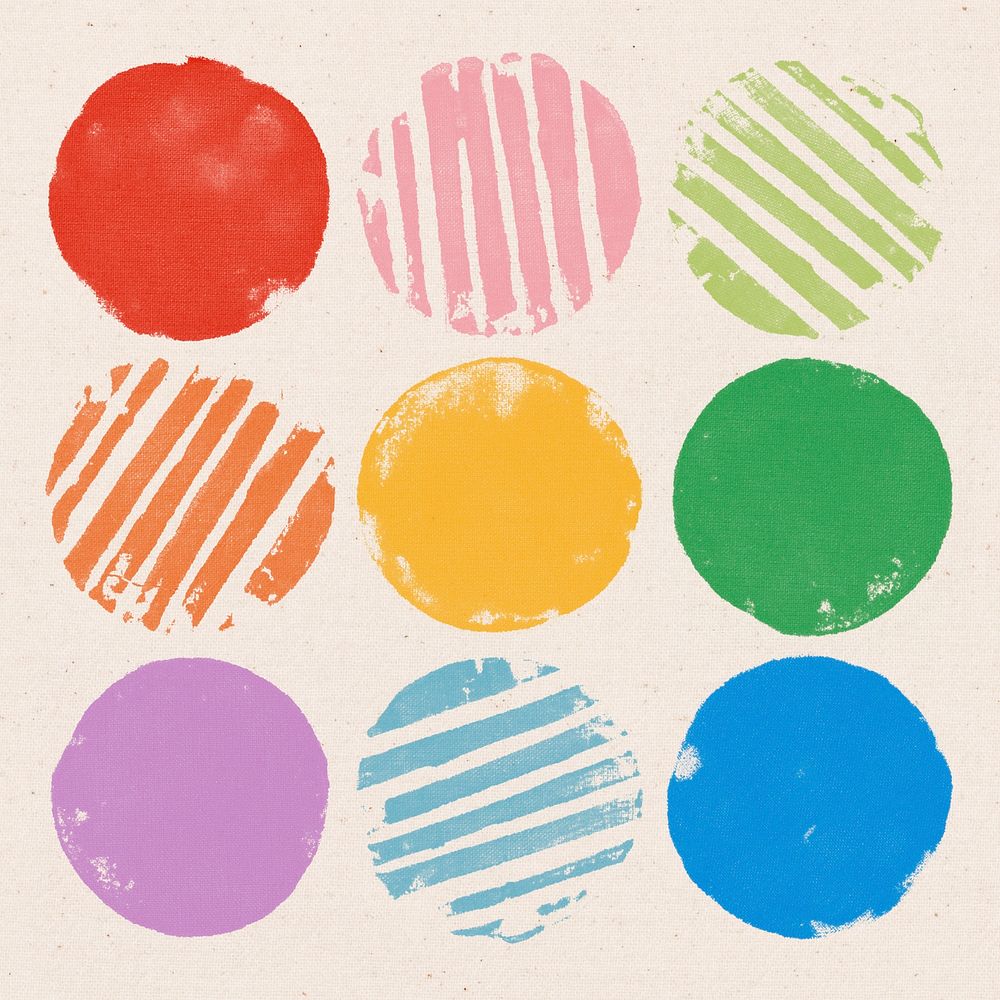 Colorful round stamps psd handmade artwork set