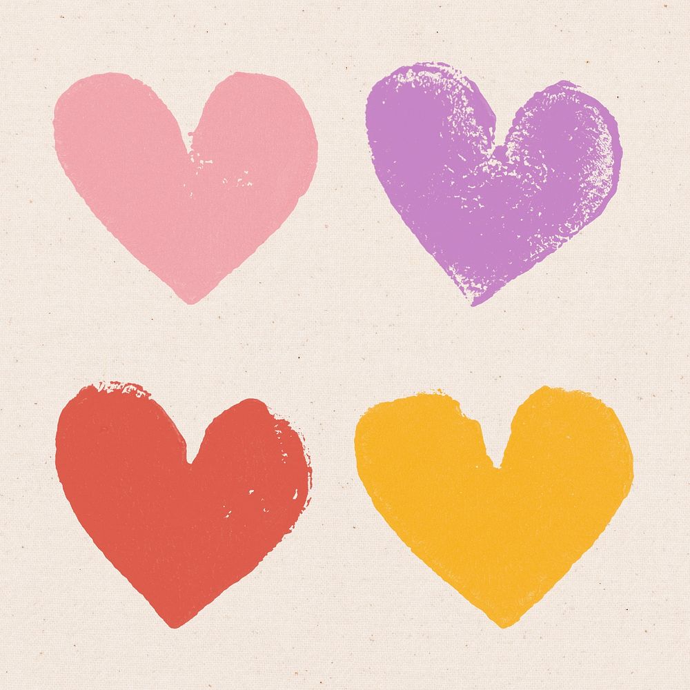 Colorful heart stamps psd handmade artwork set