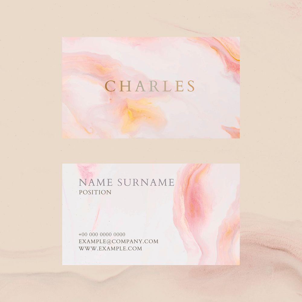 Marble business card template vector in colorful feminine style
