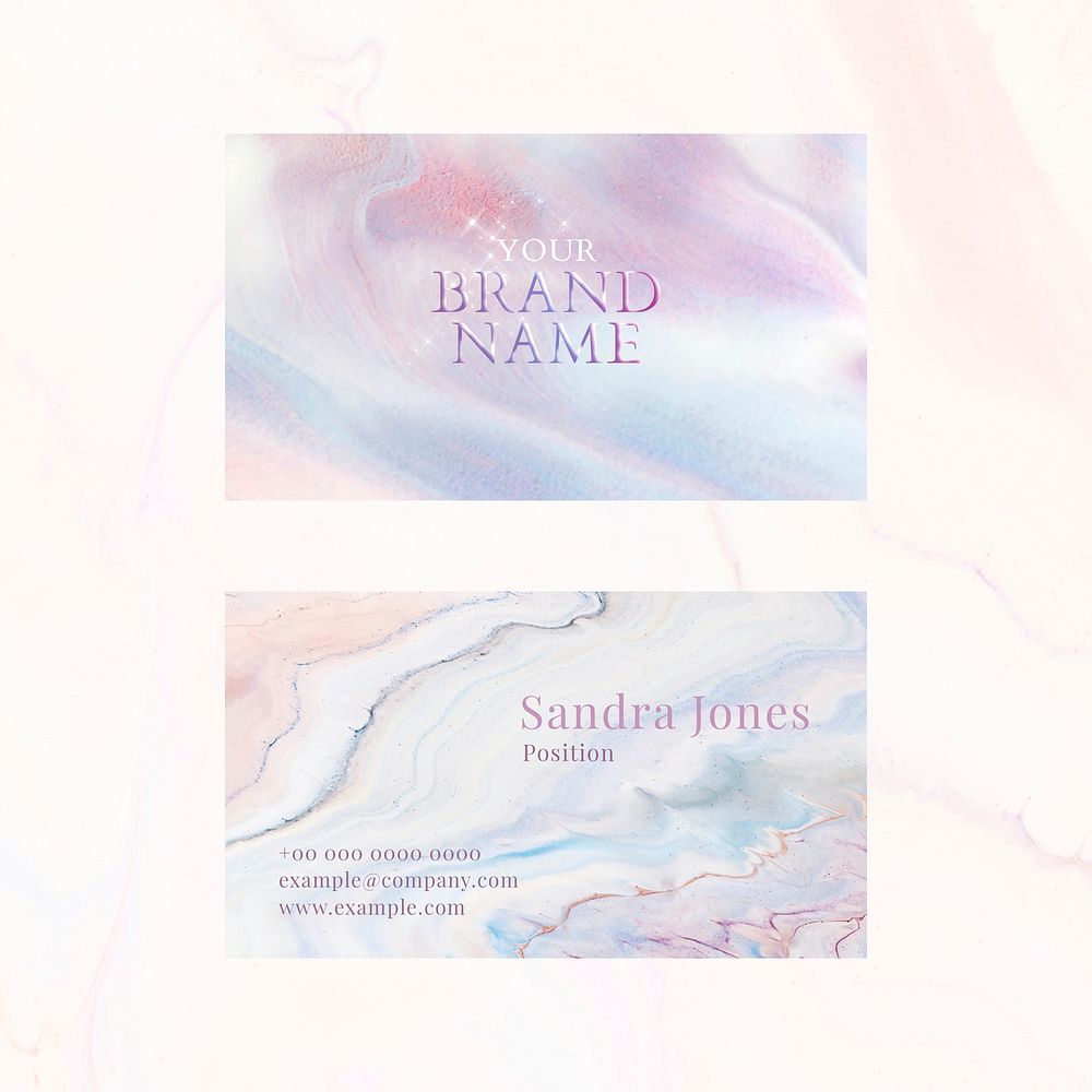 Marble business card template vector in colorful feminine style