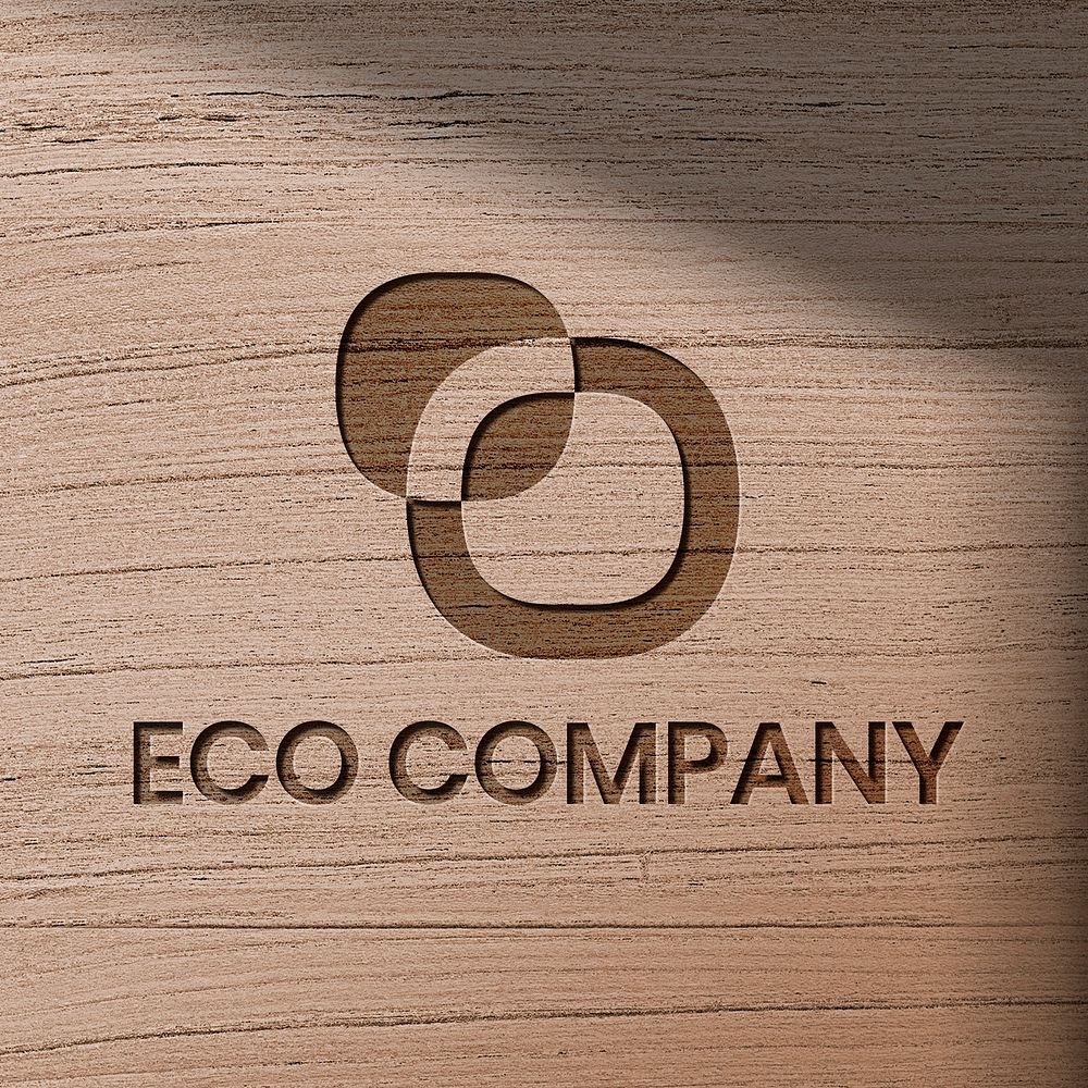 Wooden logo effect template, creative design for eco company PSD