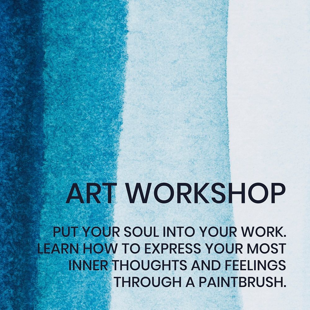 Art workshop watercolor template vector aesthetic social media ad