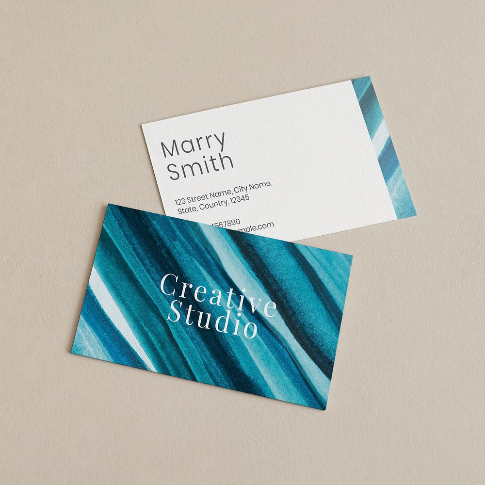 Business cards mockup psd aesthetic ombre watercolor style