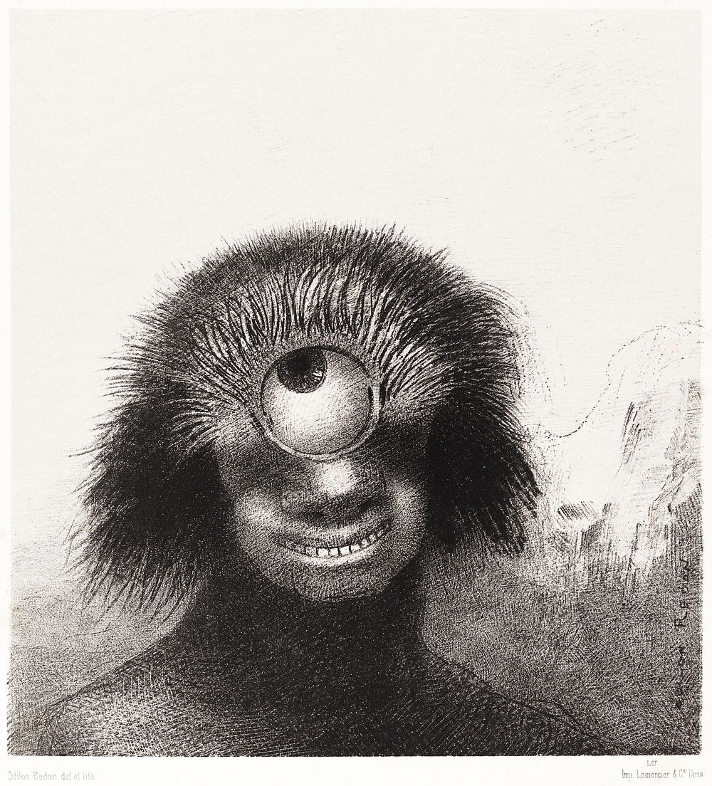 The Deformed Polyp Floated on the Shores, a Sort of Smiling and Hideous Cyclops by the Flower (1883) by Odilon Redon.…