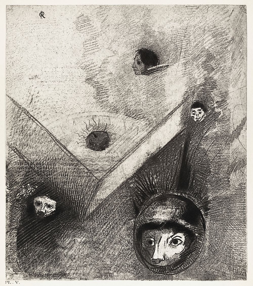 On Backdrop of Our Nights God with His Knowing Finger Traces a Multiform Implacable Nightmare (1890) by Odilon Redon.…