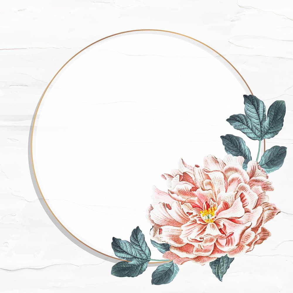 Round floral peony frame social ads template vector