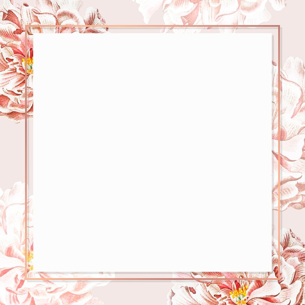 Golden floral peony frame social ads template vector