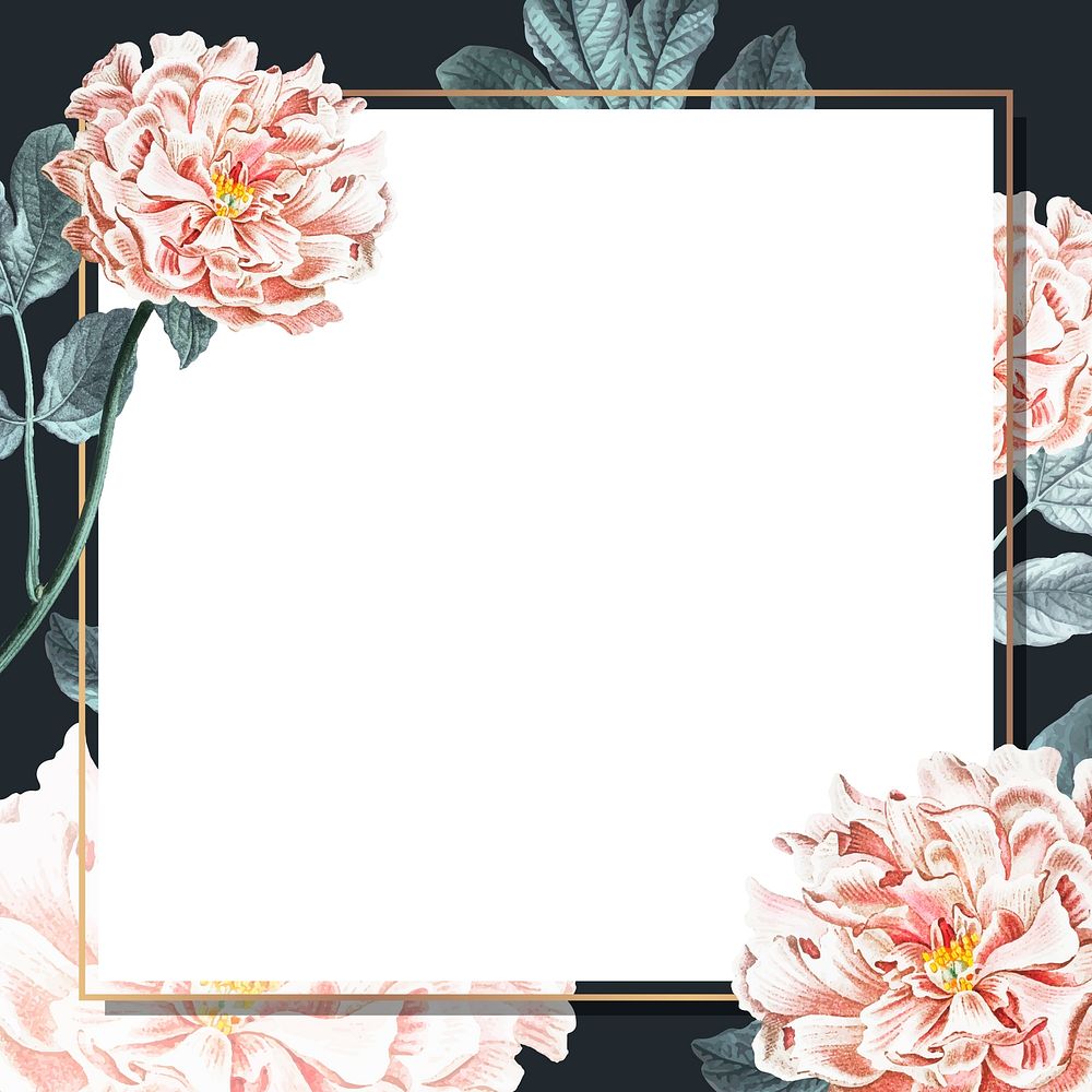 Golden peony frame social ads template vector