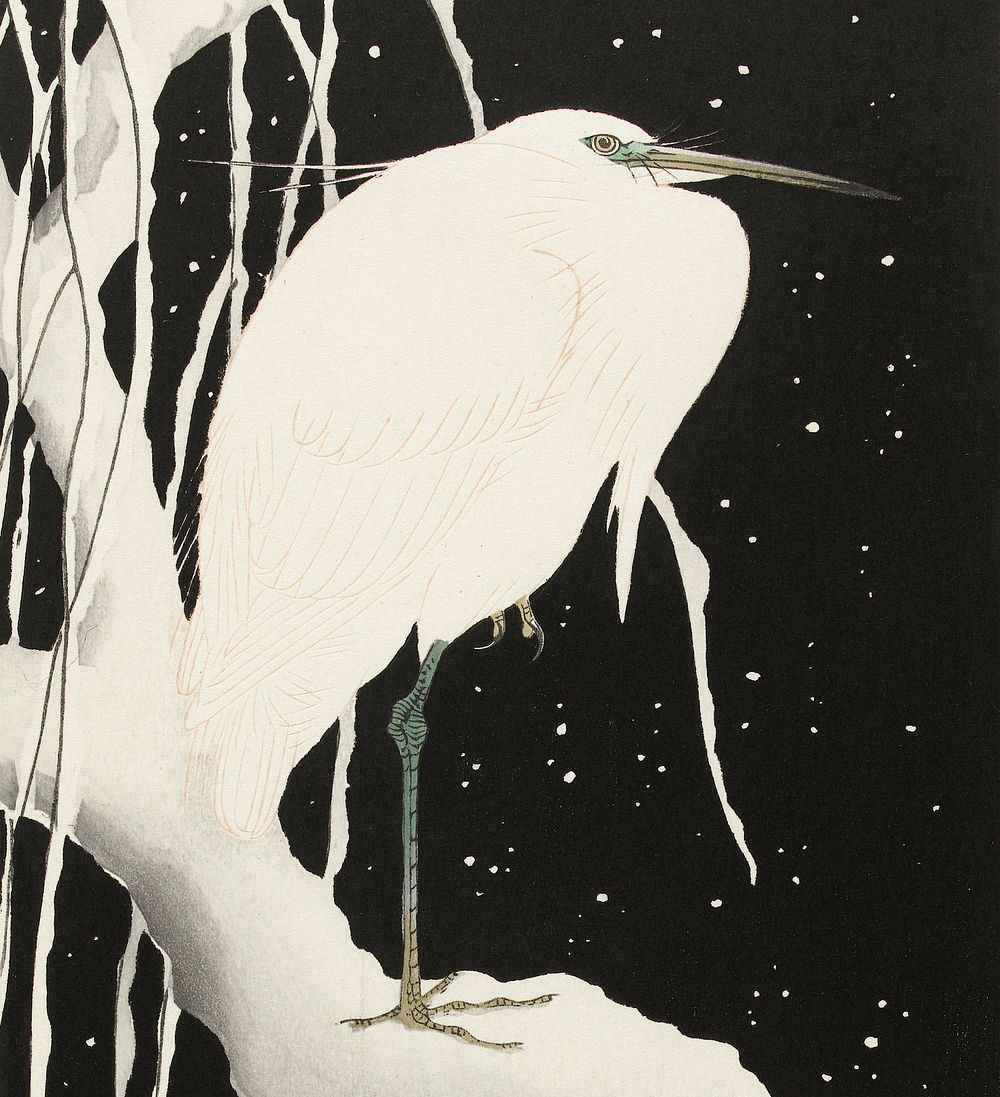 Heron in snow (ca. 1925–1936) | Free Photo Illustration - rawpixel