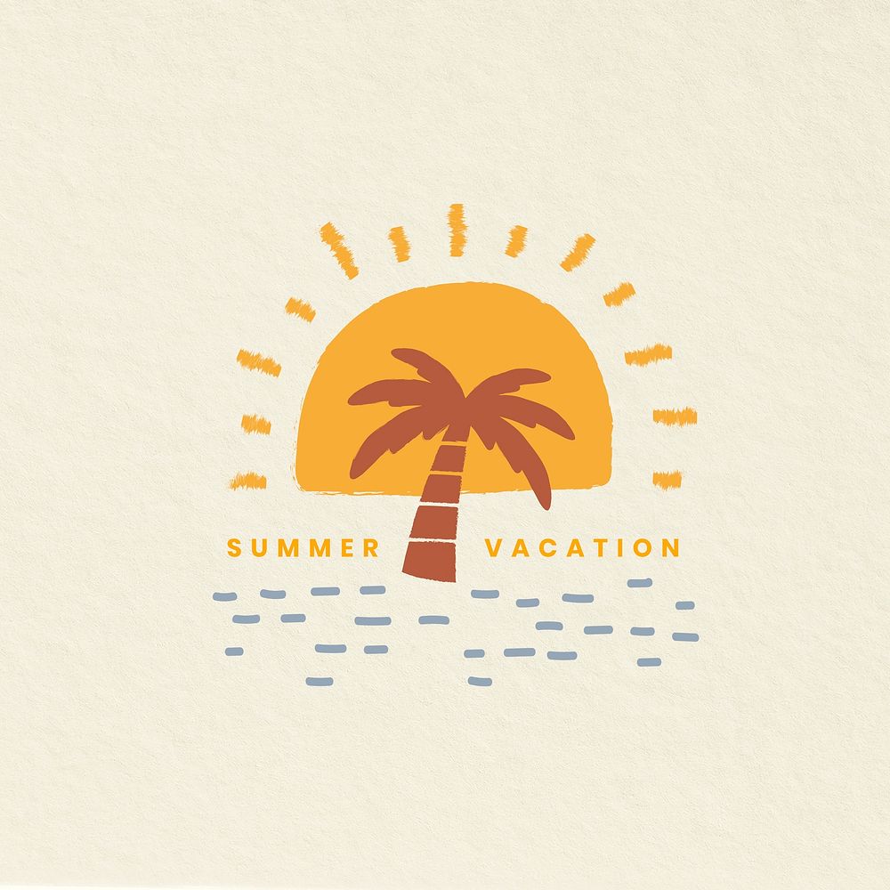Aesthetic holidays theme badges psd with summer vacation illustration