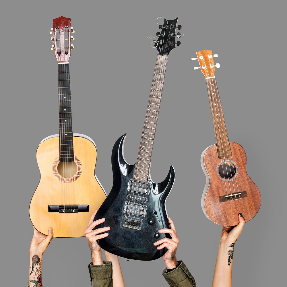 Variation hands holding guitars