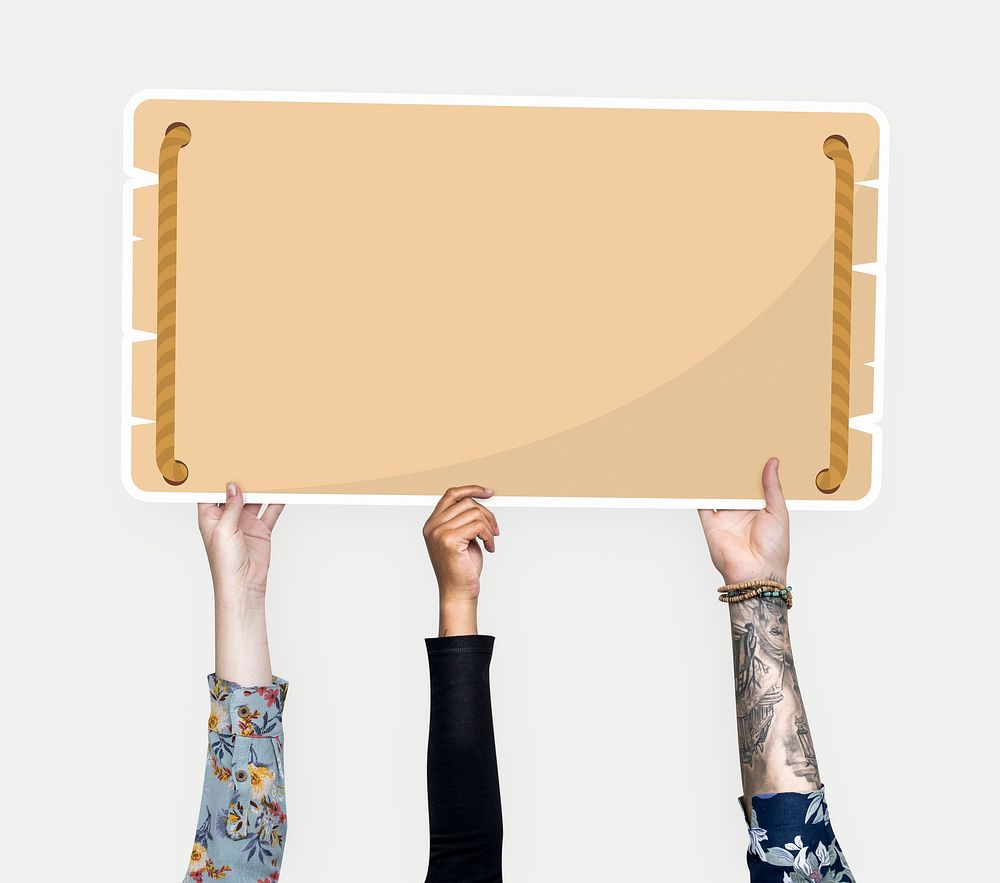 Hand holding a blank signage cardboard prop