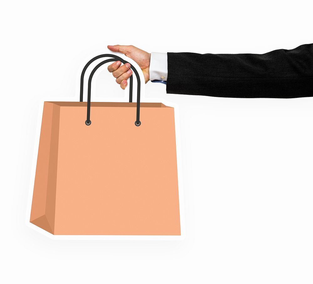Hand holding a paper bag clipart