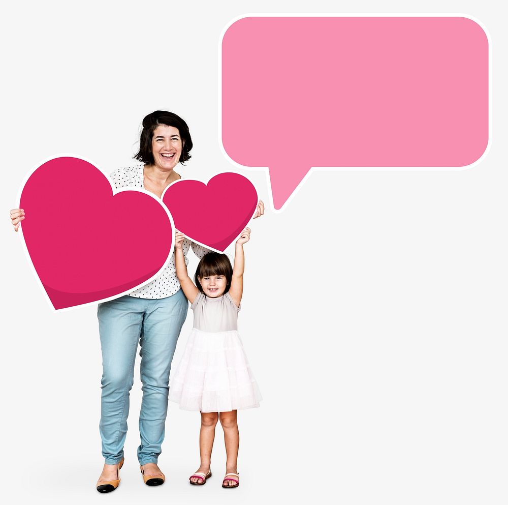 Mother and daughter with a speech bubble