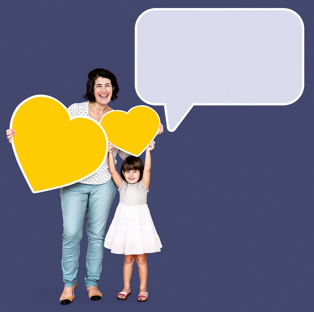 Mother and daughter with a speech bubble