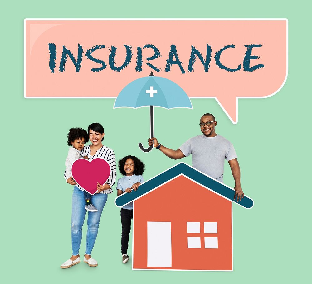 Happy family with house insurance