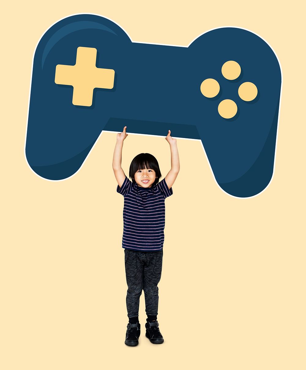 Little boy holding a game controller