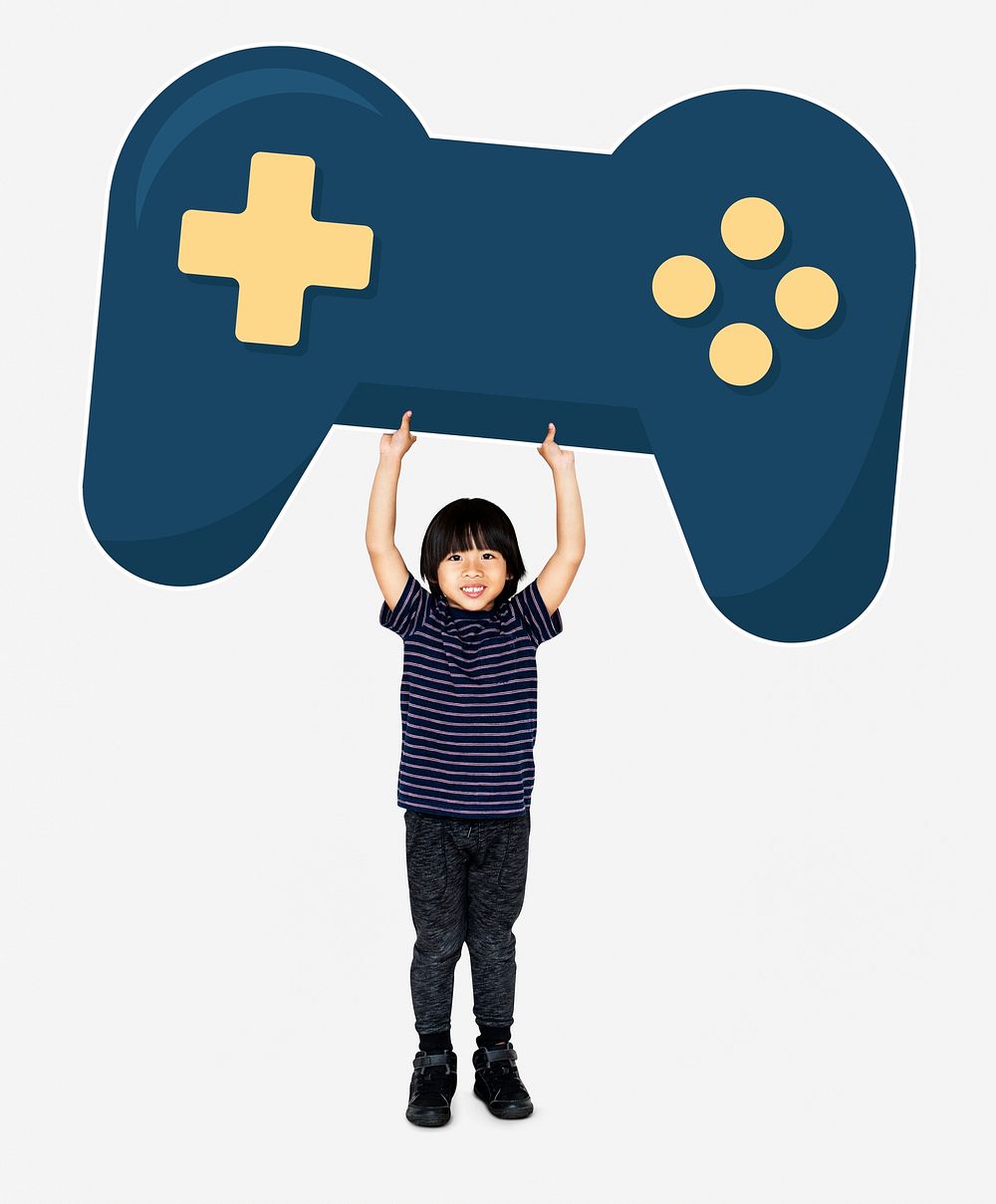 Little boy holding a game controller