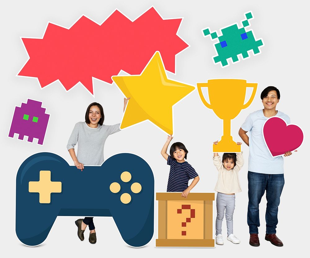 Family winning a video game challenge