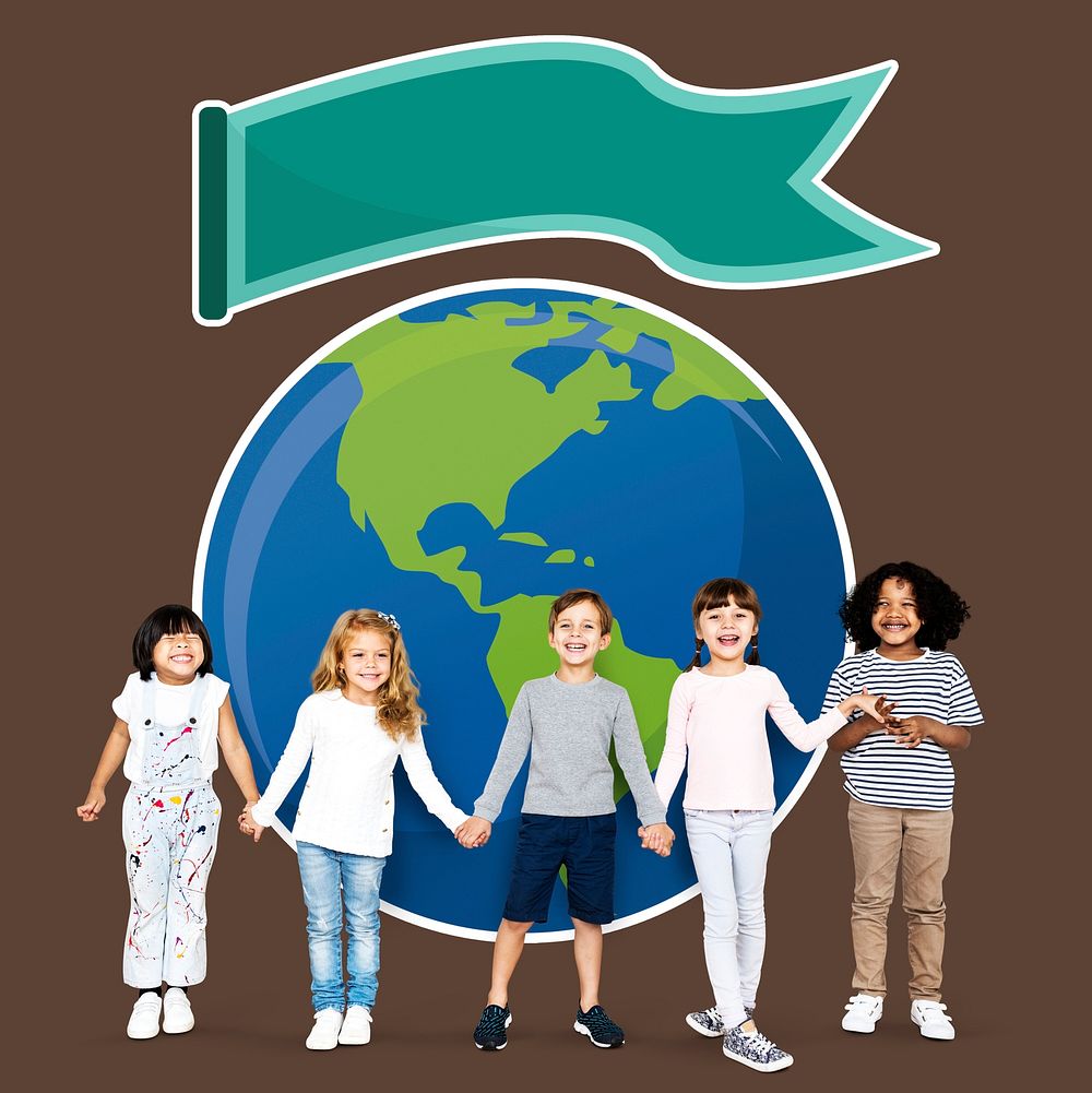 Diverse kids spreading environmental awareness