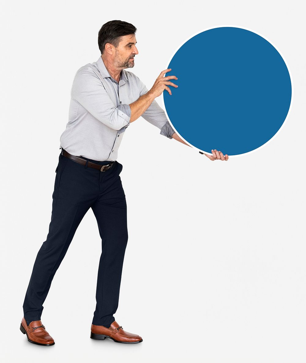 Businessman holding a blank blue board