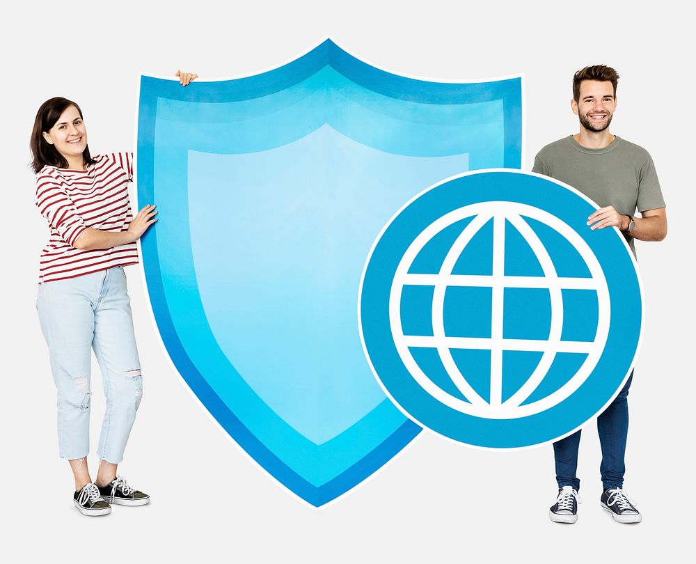 People with a shield and a globe icons