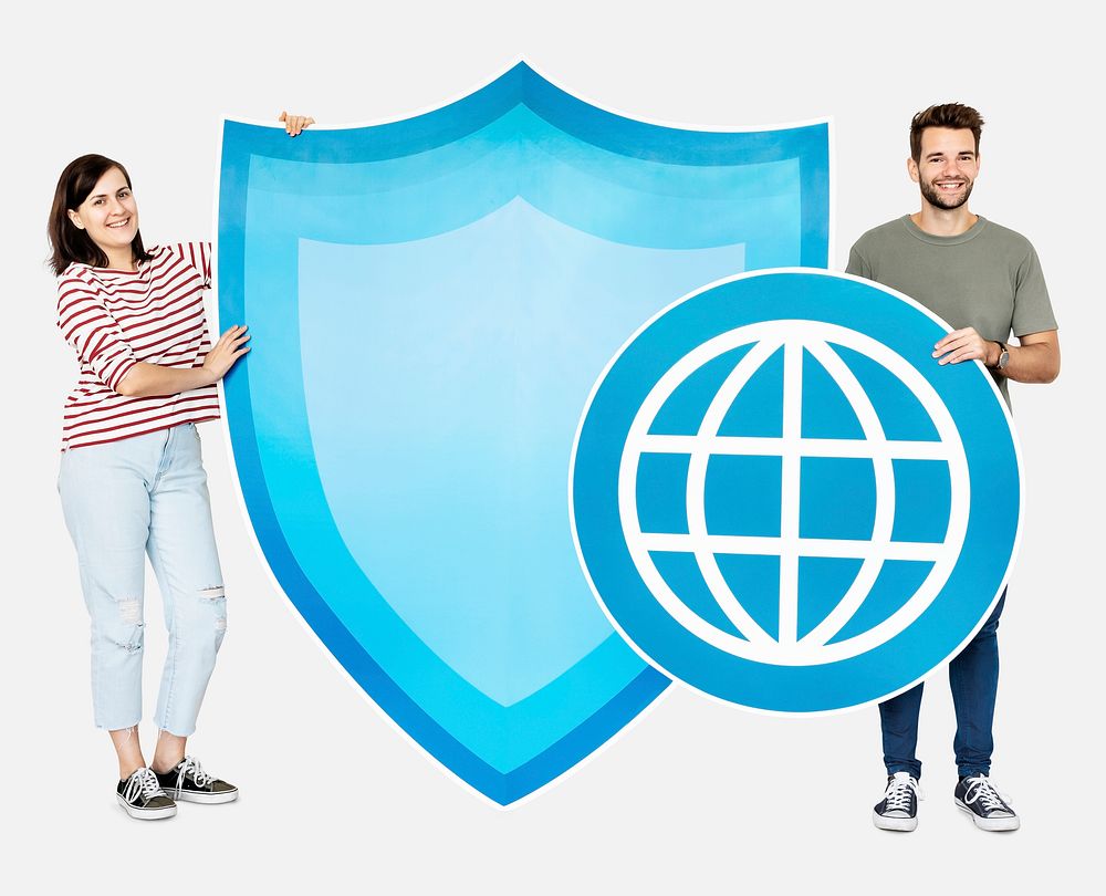 People with a shield and a globe icons
