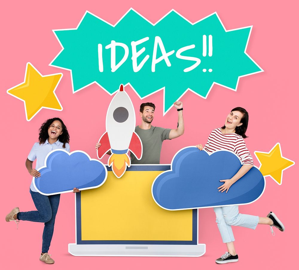 People holding creative ideas and cloud computing icons