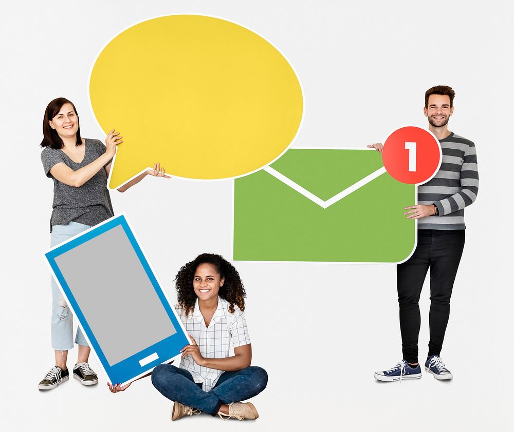 People holding different types of communication icons