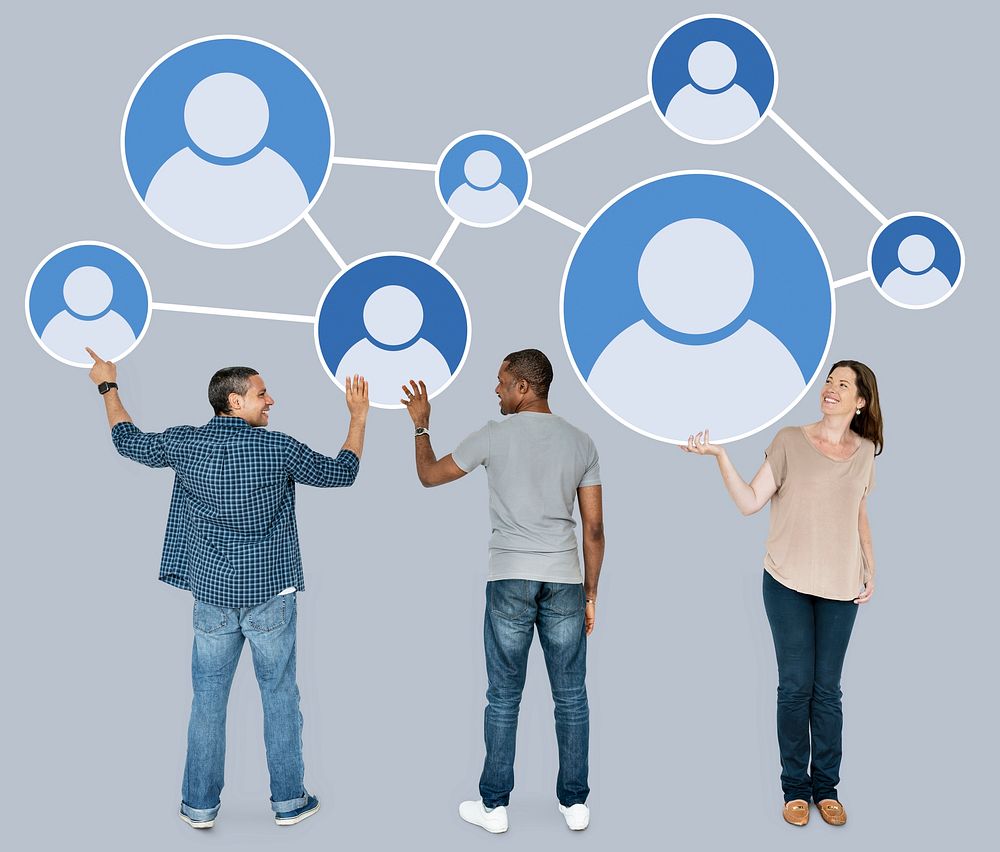 Diverse people holding networking icon