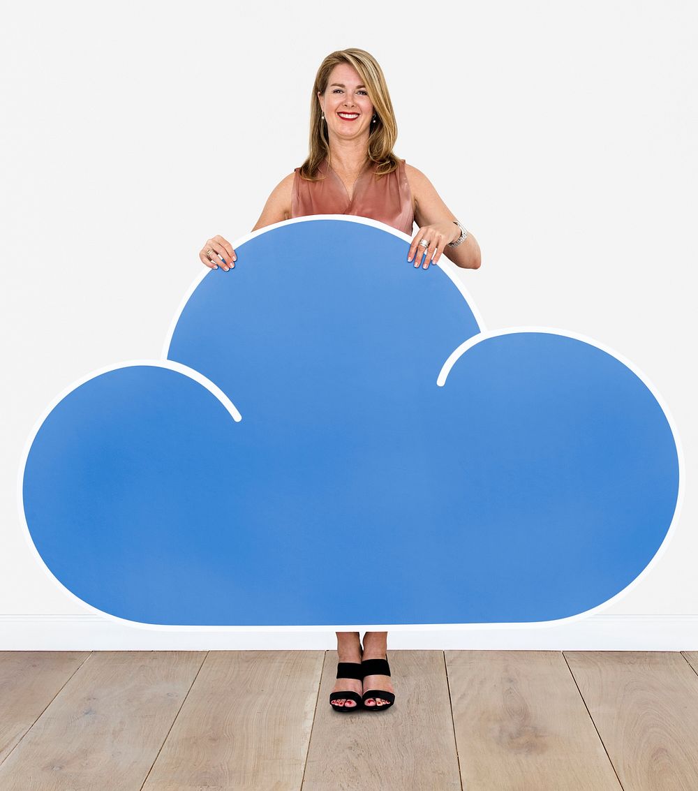 Woman holding a cloud computing icon