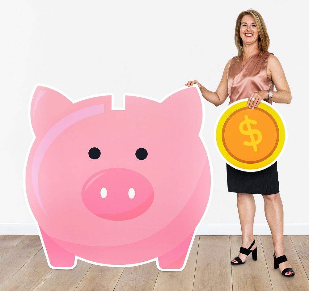 Woman saving money in a piggy bank