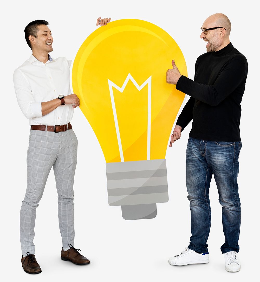 Two men with a light bulb icon