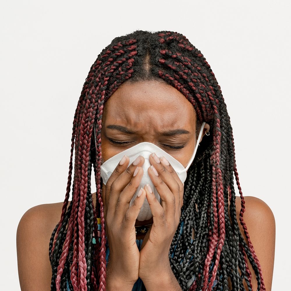 Black woman wearing a mask and coughing mockup