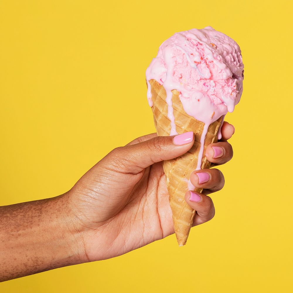 Hand holding a melting ice cream design resource 