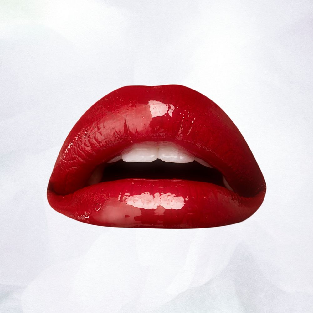 Red glossy lips sticker overlay design resource 