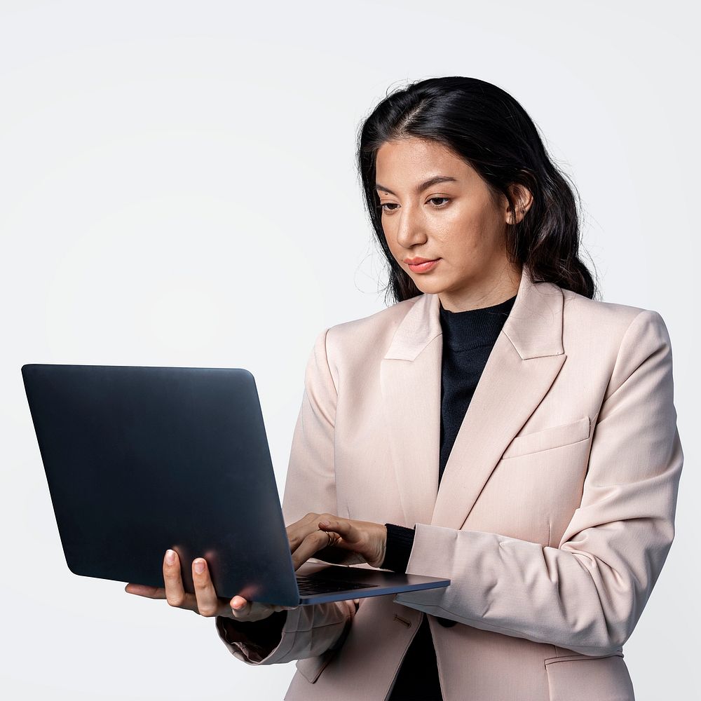 Businesswoman using a laptop mockup