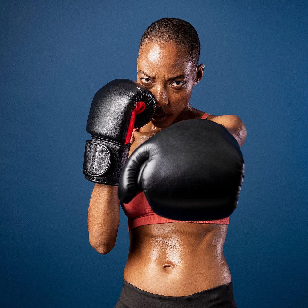 Fit black woman ready for a boxing match mockup