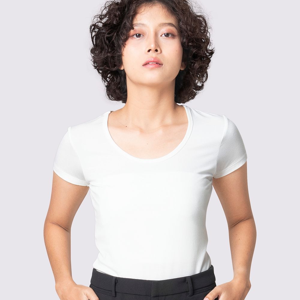 T-shirt mockup psd round neck women&rsquo;s casual apparel rear view
