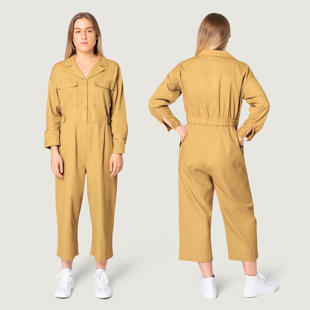 Women&rsquo;s jumpsuit mockup psd street apparel full body