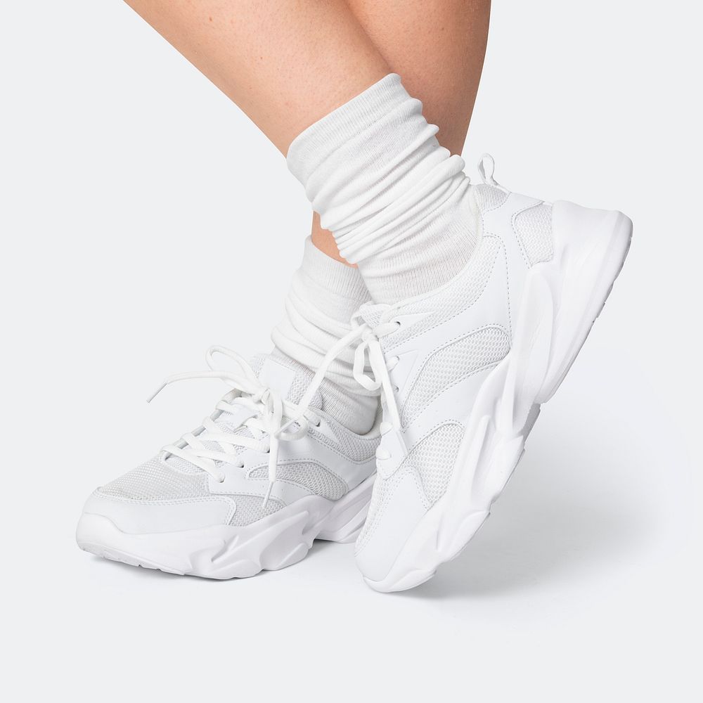 White training sneakers psd mockup unisex sportswear shoot