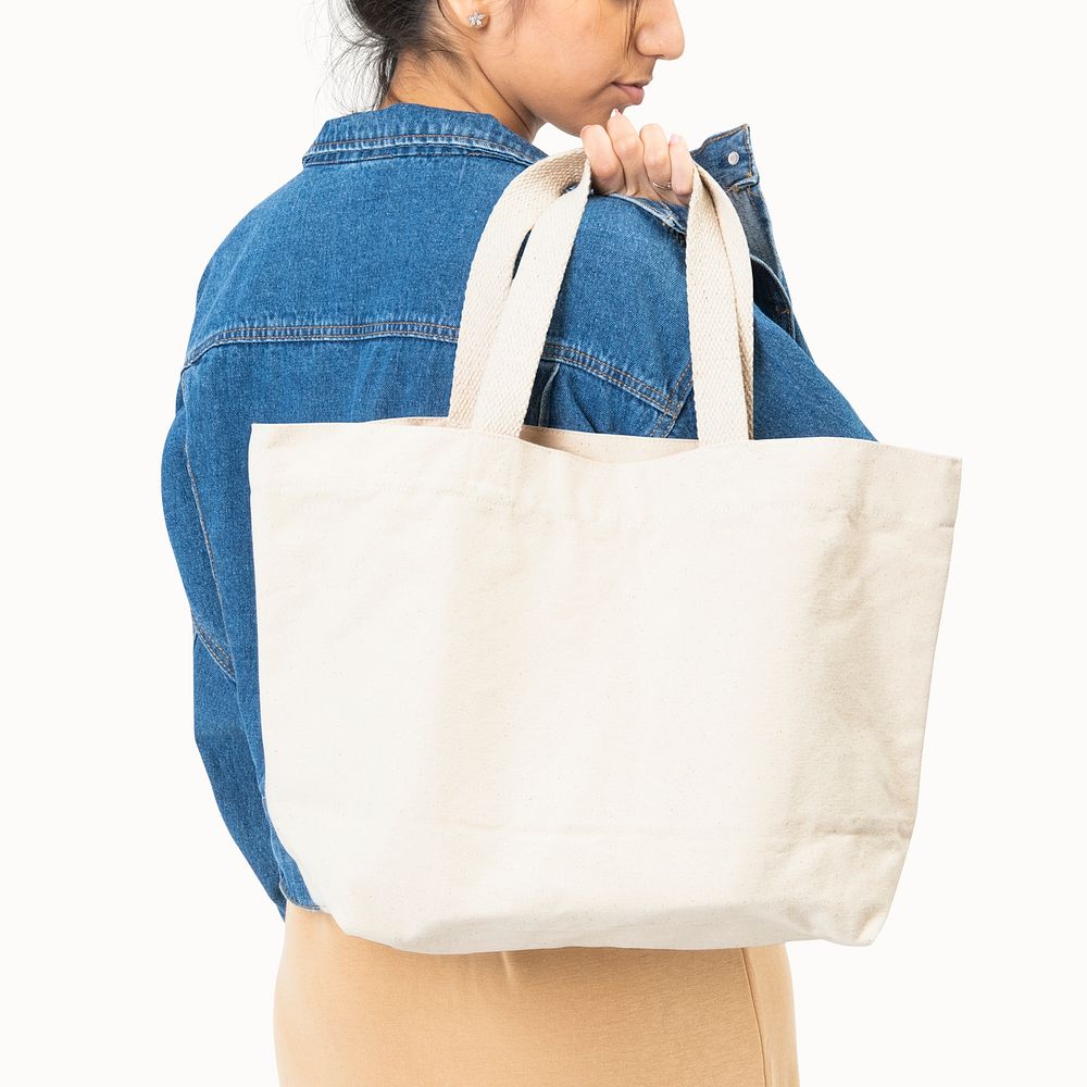 White tote bag psd mockup reusable accessory studio shoot