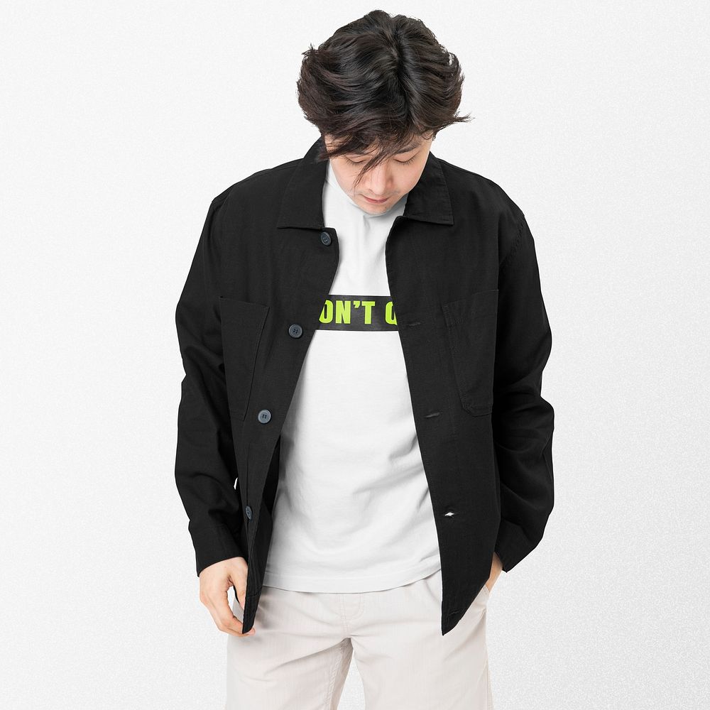 Black simple jacket mockup psd street fashion photoshoot