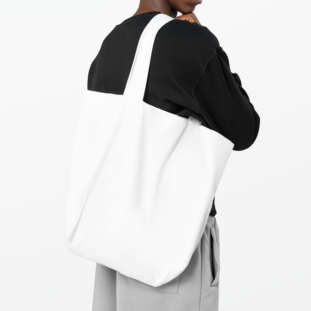 White tote bag psd mockup reusable accessory studio shoot