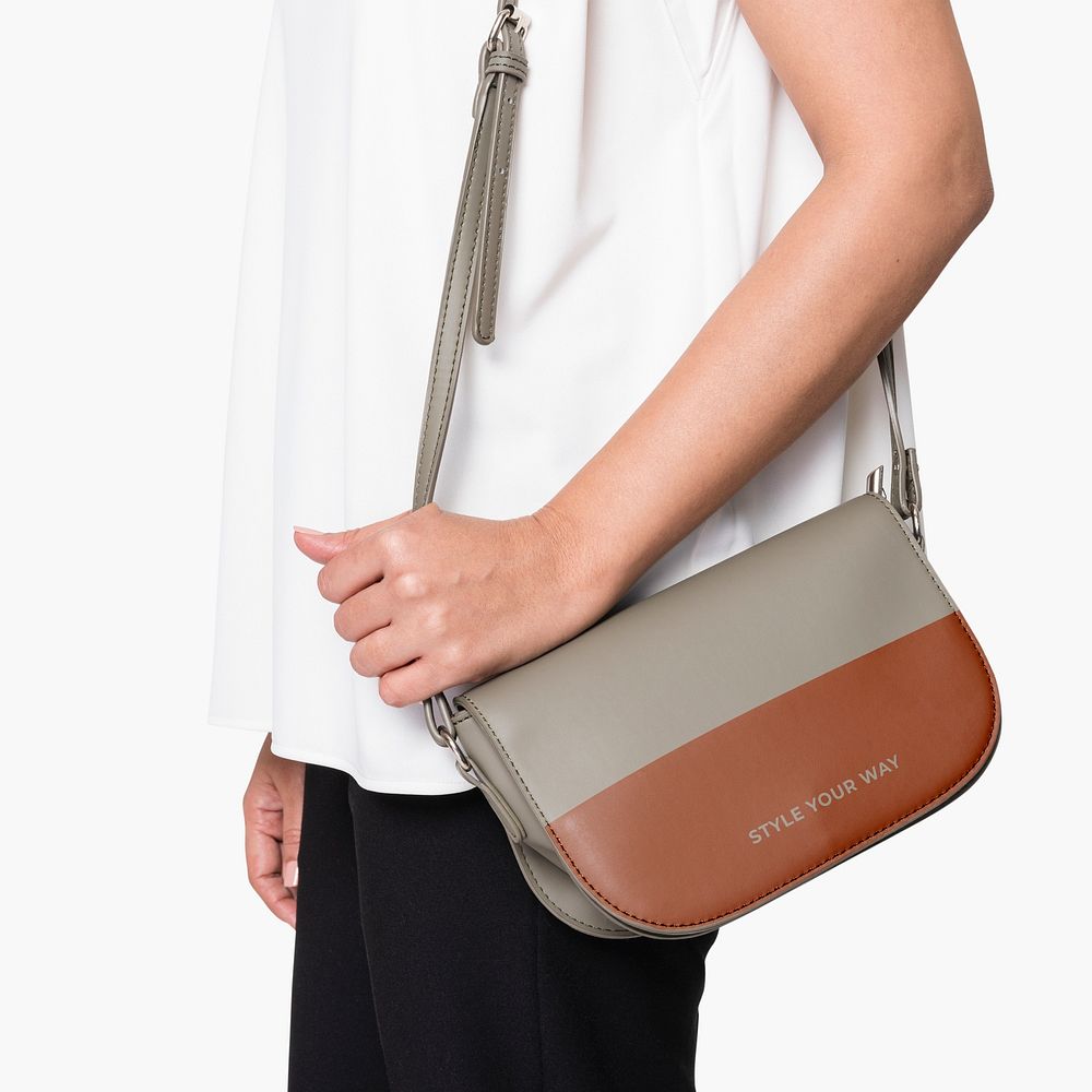 Gray leather bag mockup psd women's accessories