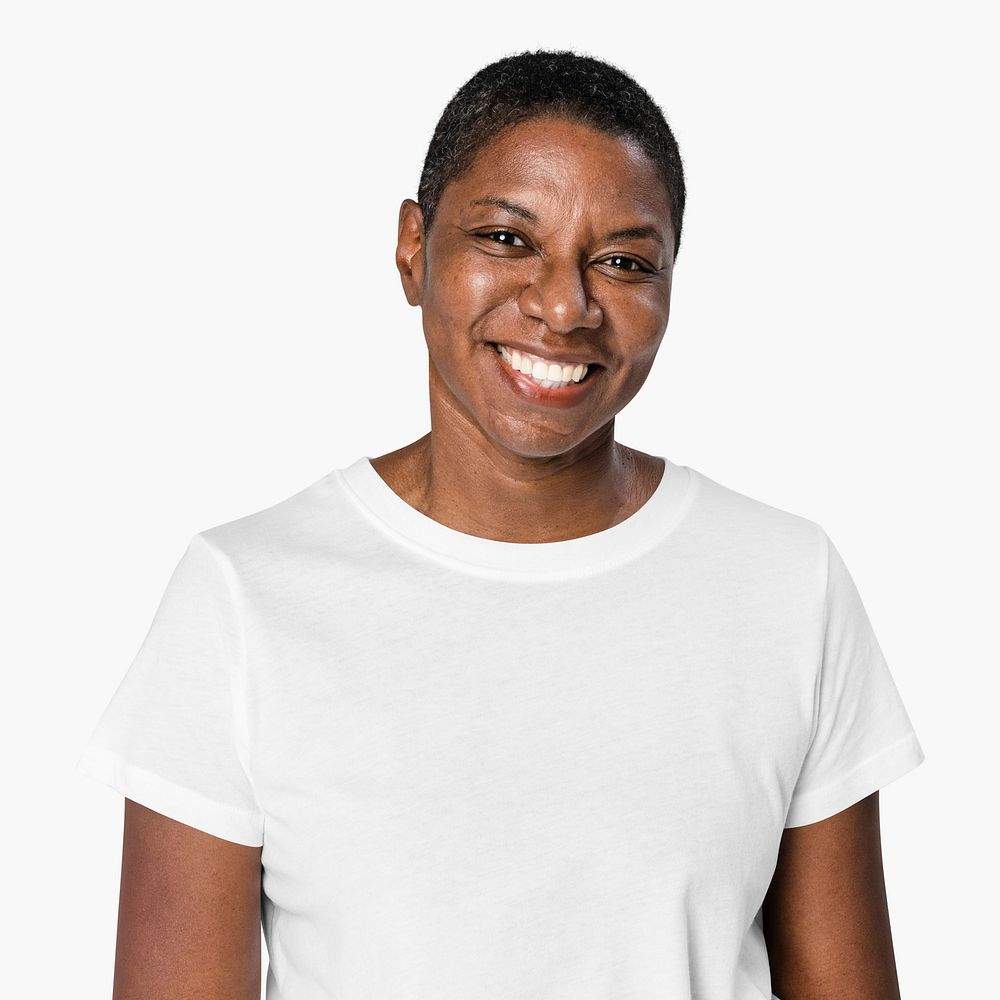 White t-shirt mockup psd on African American woman